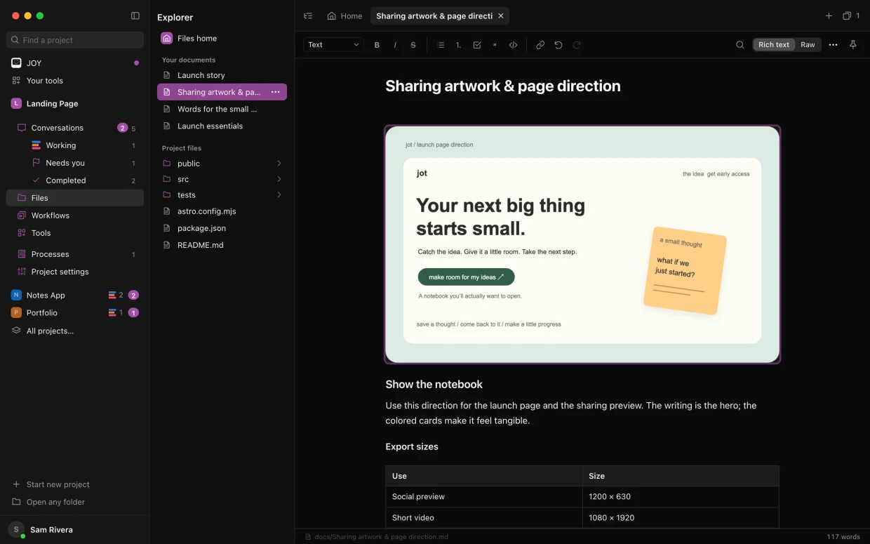 Shared documents: Documents you and your agents both edit, pictures and tables included.