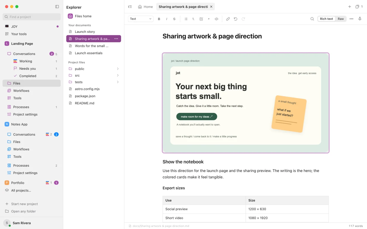 Shared documents: Documents you and your agents both edit, pictures and tables included.
