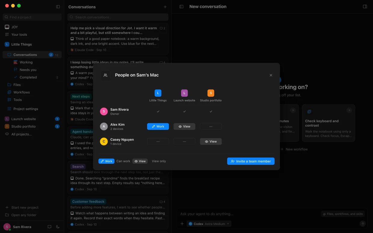 People on a computer: who can work on which project, and who can only view it
