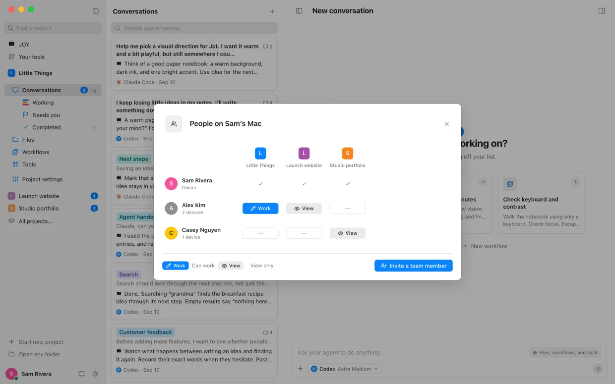 People on a computer: who can work on which project, and who can only view it