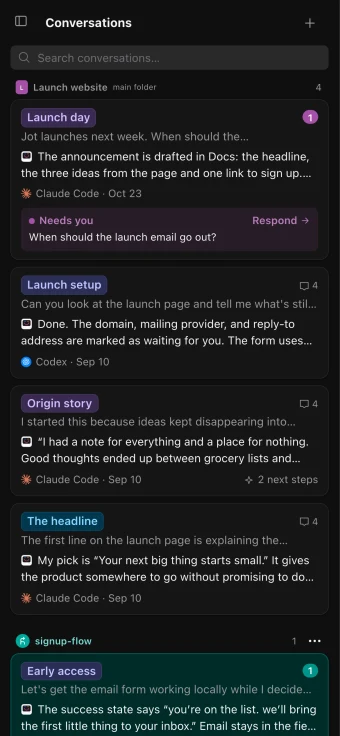 A project’s conversations on a phone, one needing an answer