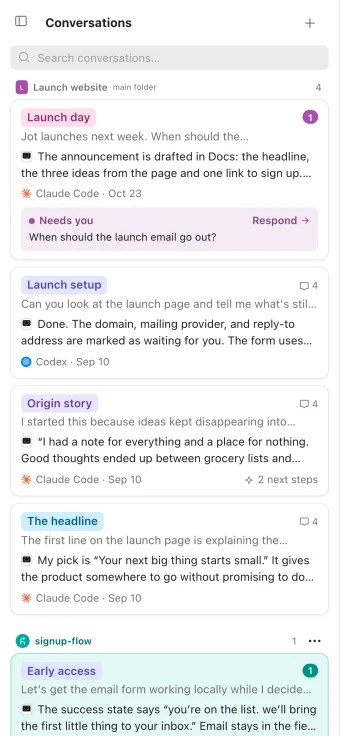 A project’s conversations on a phone, one needing an answer