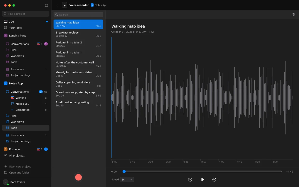 Another tool: A voice recorder for a notes app, recordings and all.