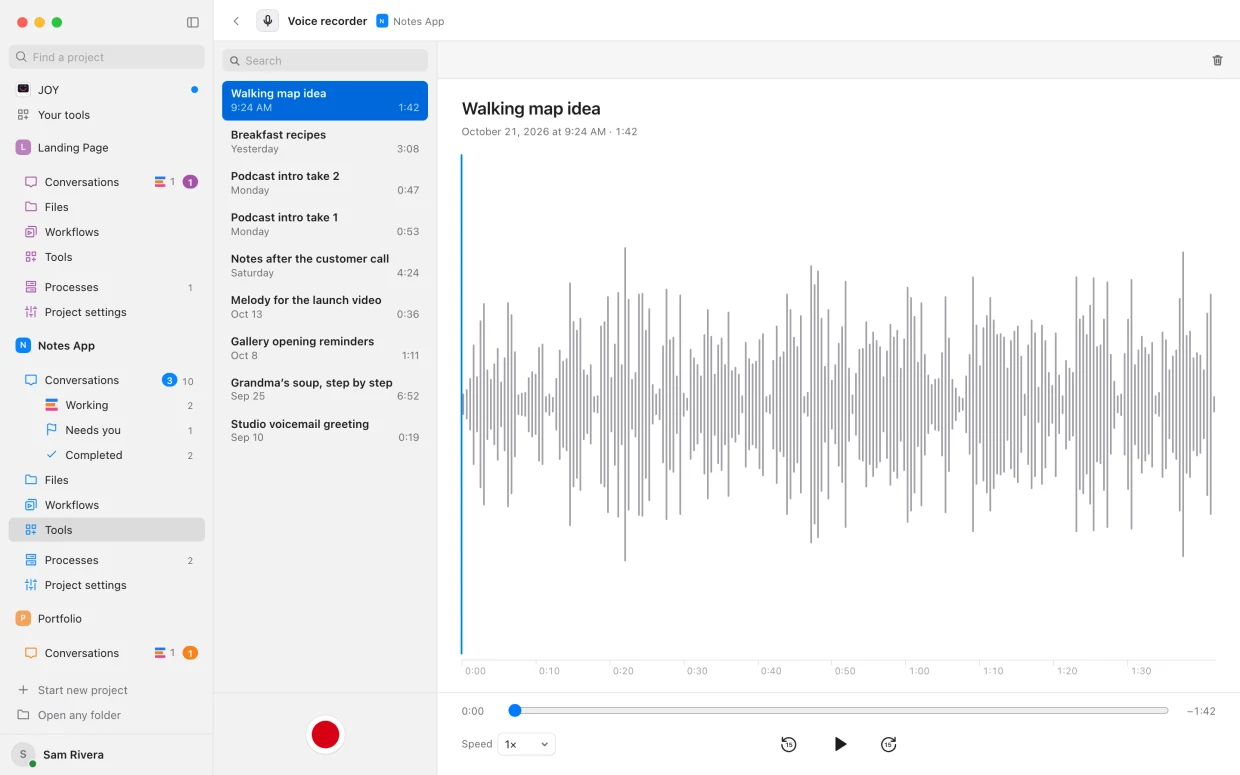 Another tool: A voice recorder for a notes app, recordings and all.