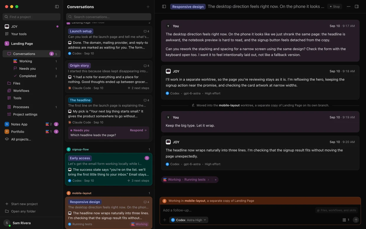 Worktrees: Try an idea in a separate copy of the project, without touching the original.