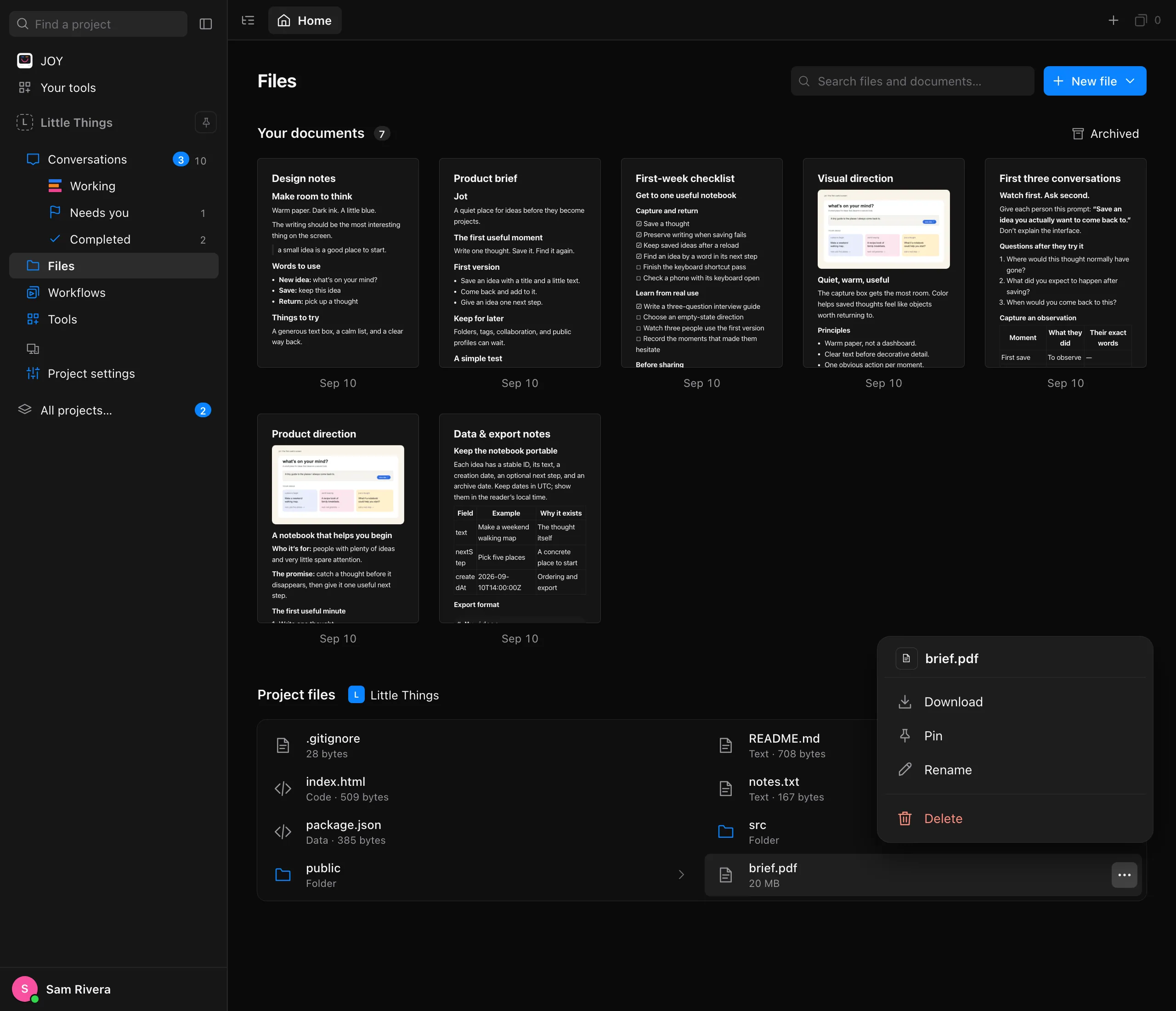 A project file's menu in the web app, showing Download. Highlighted: Download.