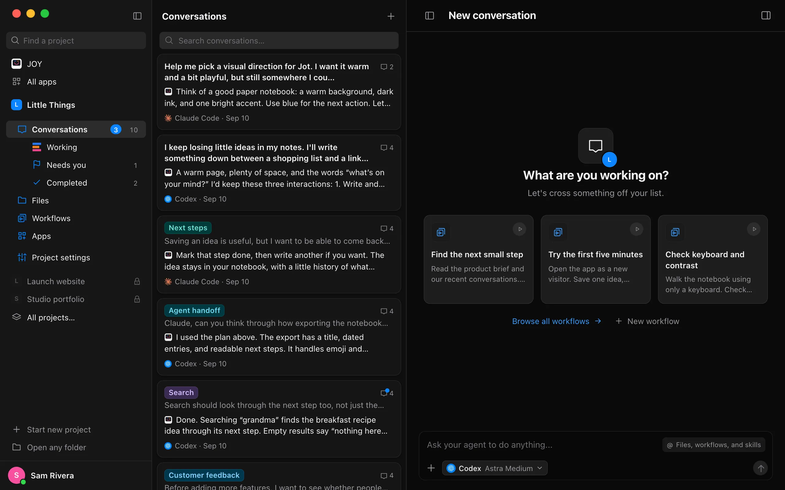 The sidebar on Free: Little Things works, and Launch website is faded with a lock. Highlighted: Launch website.