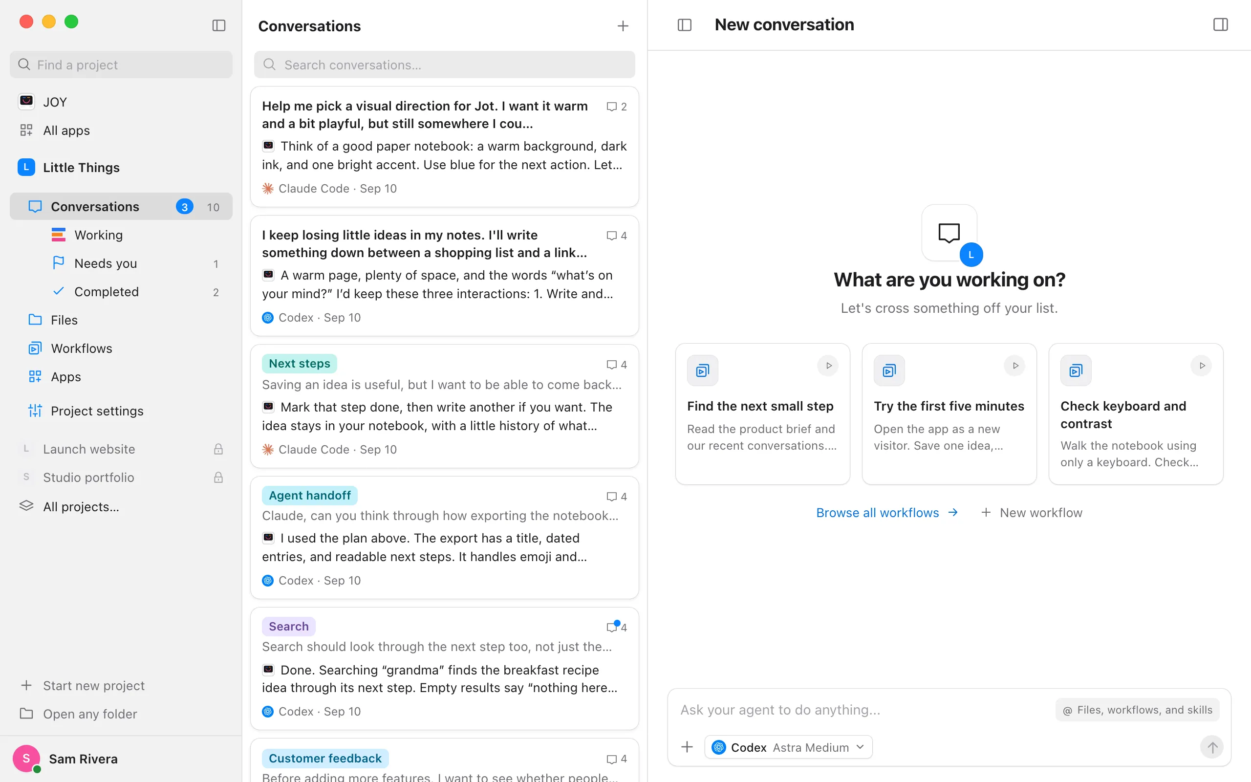 The sidebar on Free: Little Things works, and Launch website is faded with a lock. Highlighted: Launch website.